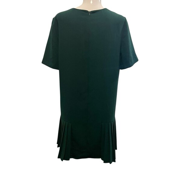 Zara Pleated Hem Dark Green Mini Dress Size M Zipper Back Party Cocktail Y2K - Picture 10 of 13
